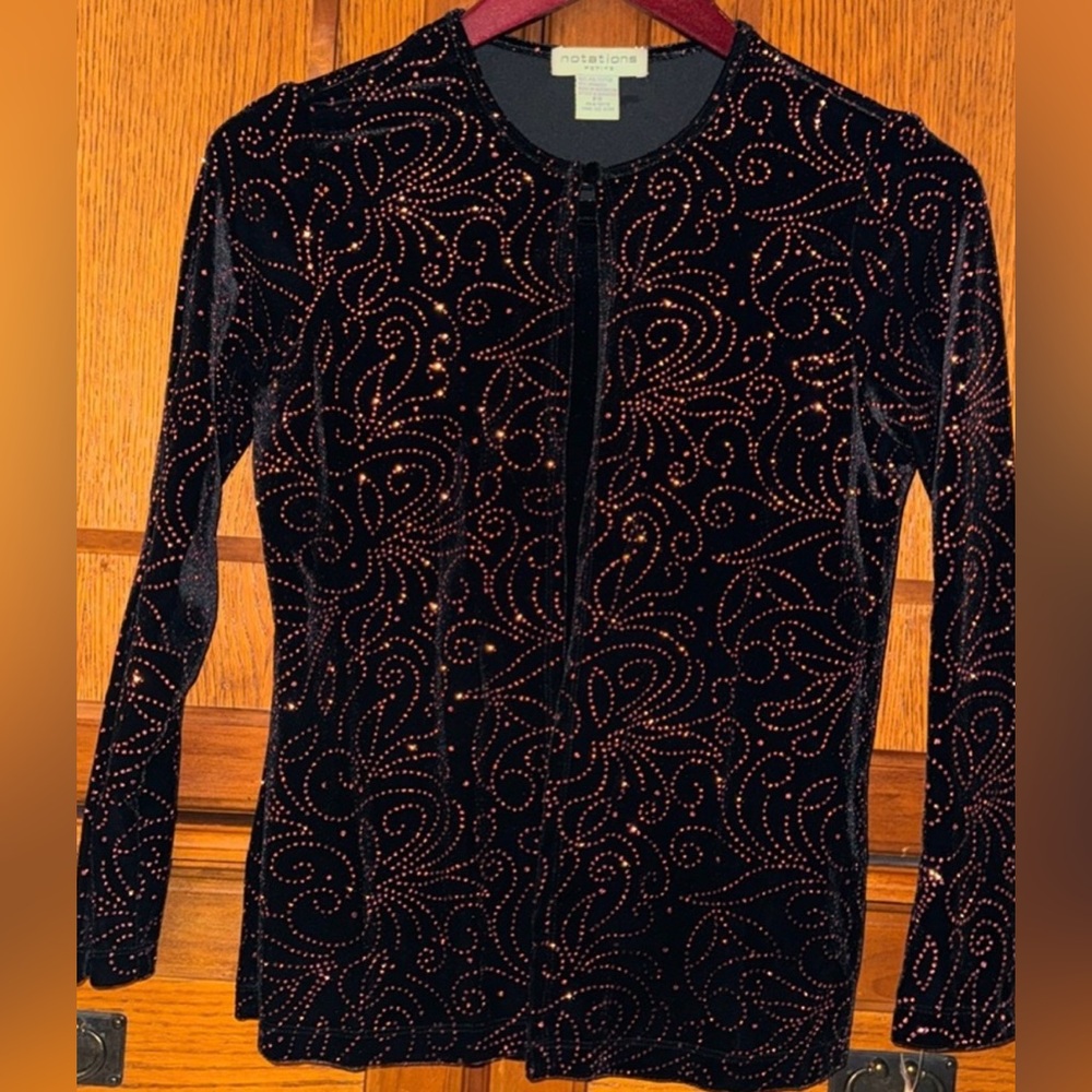 NWT Notations Petite Formal Evening Wear Twin Set Velvet Glitter Top Glam Glitz